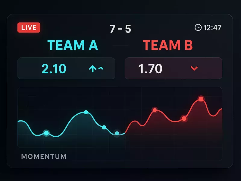 Live betting interface showing real-time Valorant odds and momentum indicators